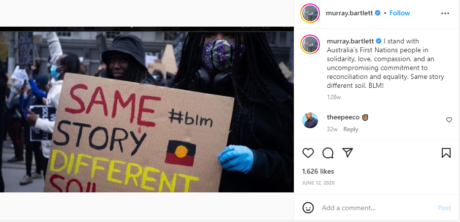 Murray's Instagram post on Black Lives Matter Movement