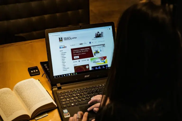 Lawyer reviewing bar status and legal credentials online for professional verification